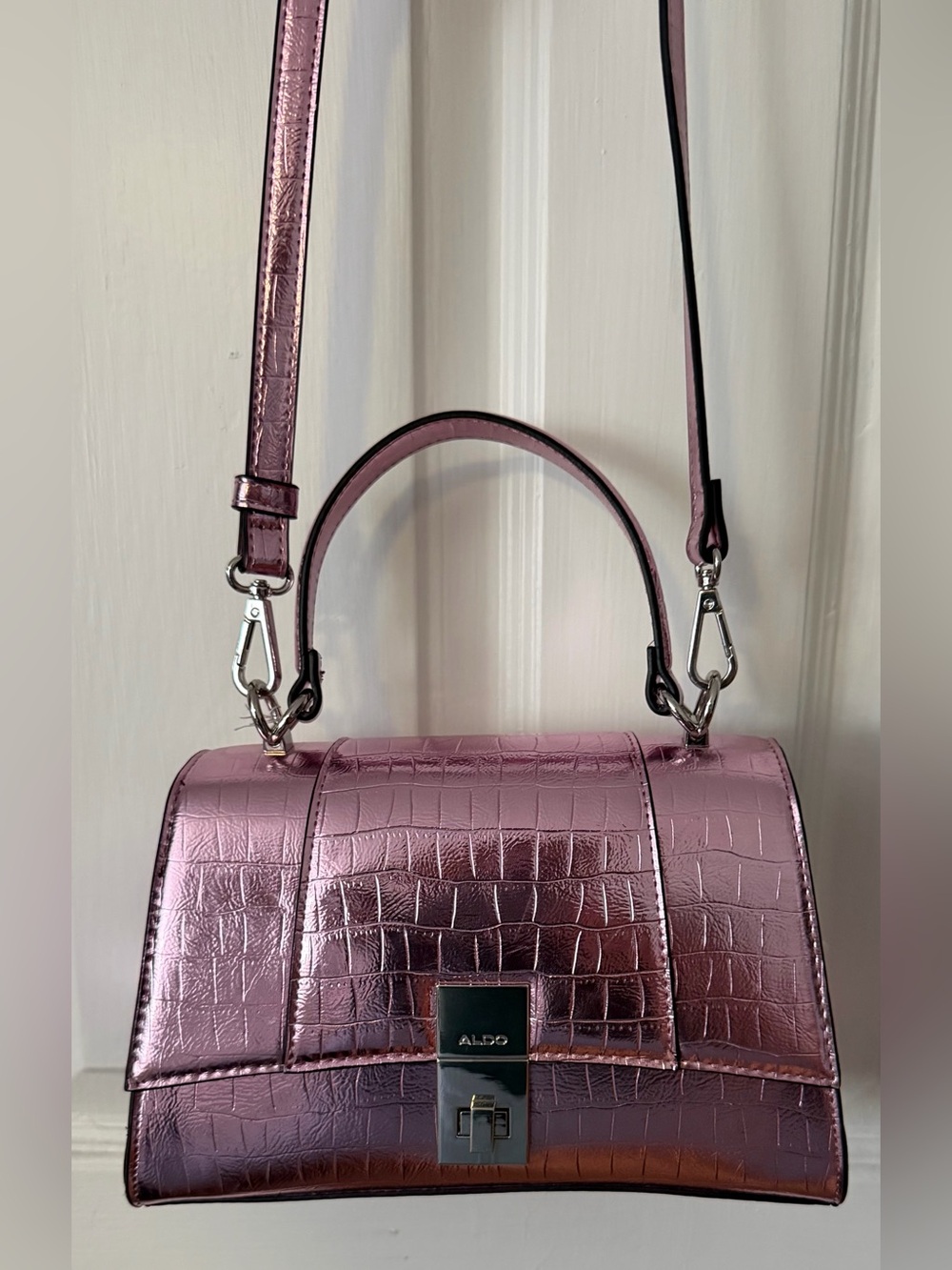 ALDO Metallic Pink Croc Embossed Shoulder Crossbody Bag Barbiecore Y2K Bratz